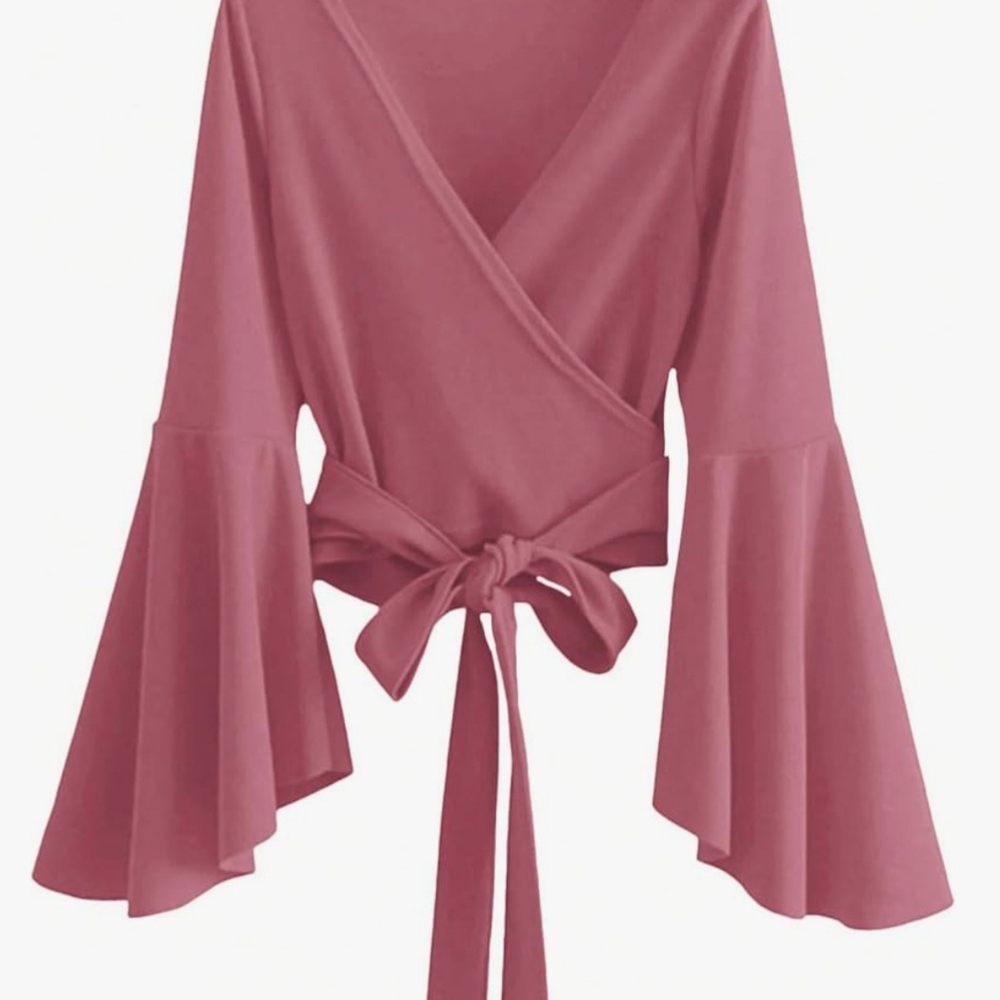 Pink Bell Sleeve Wrap Top